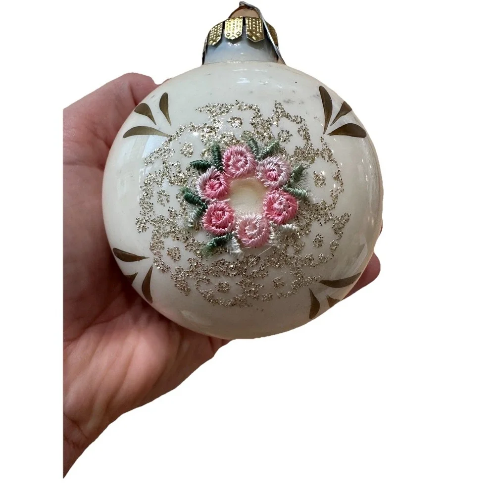 Christmas Ornaments Montgomery Ward Hand Made In Bavaria Set of 5 1980s Floral
